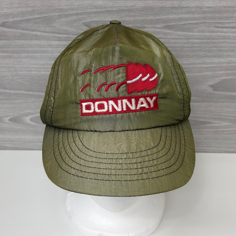 Vintage Donnay Tennis Hat Olive Green Nylon Snapback Made in USA Retro Cap